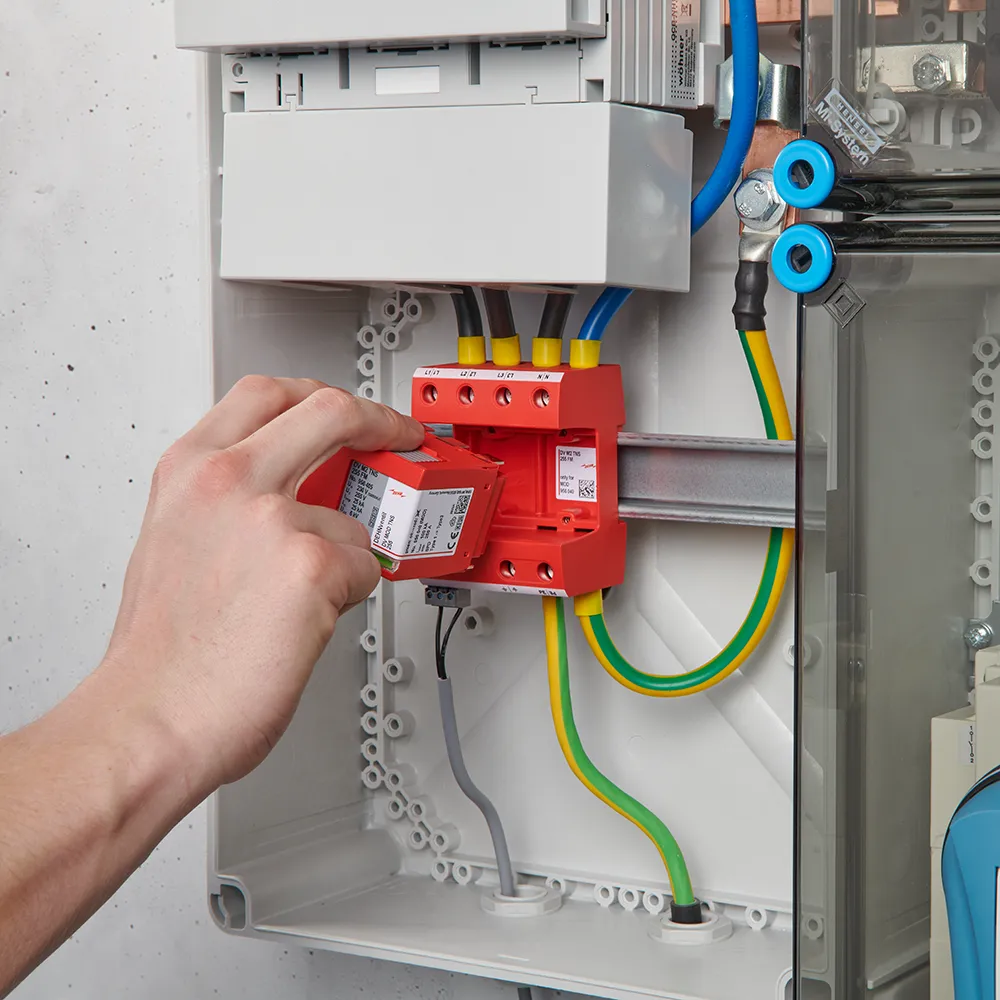 hand, installing a surge protection device